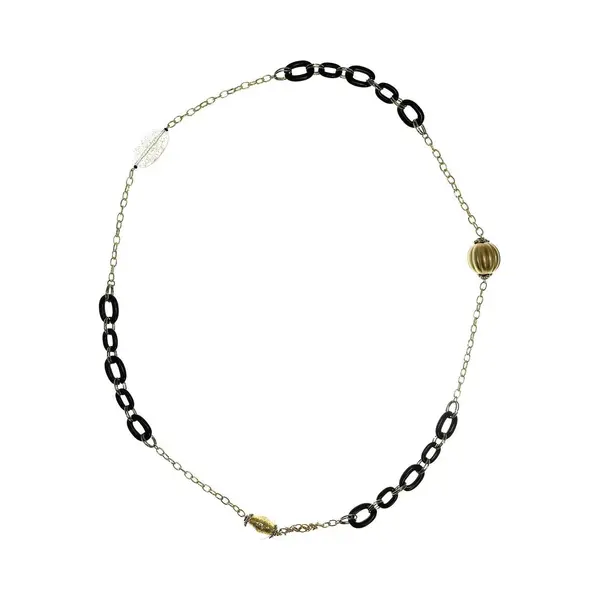 Behave - Lange Ketting Dames - Goudkleur Zwart - Grafische Stijl thumbnail