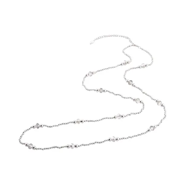 Behave - Ketting - 90 Cm Lang - Zilverkleur - Grijs Facet Geslepen Glaskralen thumbnail