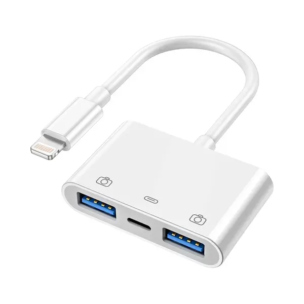 Ibley Lightning 3 In 1 Usb 3.0 Camera Adapter Wit - Geschikt Voor IPhone En IPad - Plug & Play - Ios Usb Adapter - Met Oplaadpoort thumbnail