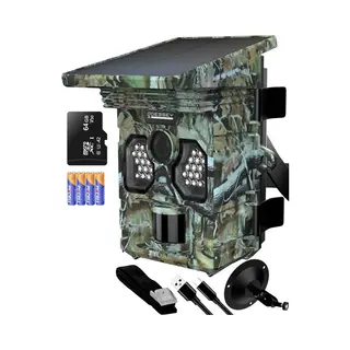 Odessey WildCamera Met Zonnepaneel - 4K - 48MP - 64GB Sd - Met Nachtzicht - Voor Buiten - Infrarood