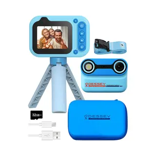 Odessey Waterdichte Kindercamera - Met Tripod - Full Hd - Selfie Camera - 32GB Sd Kaart - Foto - Video - Spelletjes - Digitale Camera Kinderen -
