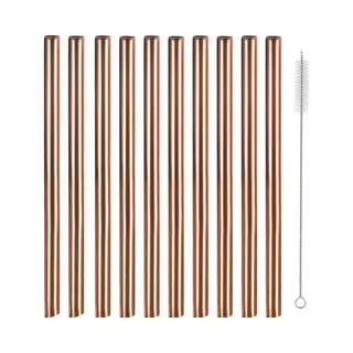 Herbruikbare Metalen Rietjes - Rvs - 10 Stuks - Rose/Koper Kleurig - Hippe Rietjes - Cocktailrietjes - Met Borsteltje - Chpn