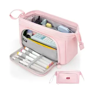 Grande Trousse Rose - Trousse à Crayons - Trousse à Stylos - Rose - Avec Grande Fermeture éclair - 2 Ouvertures - Trousse Scolaire - Chpn