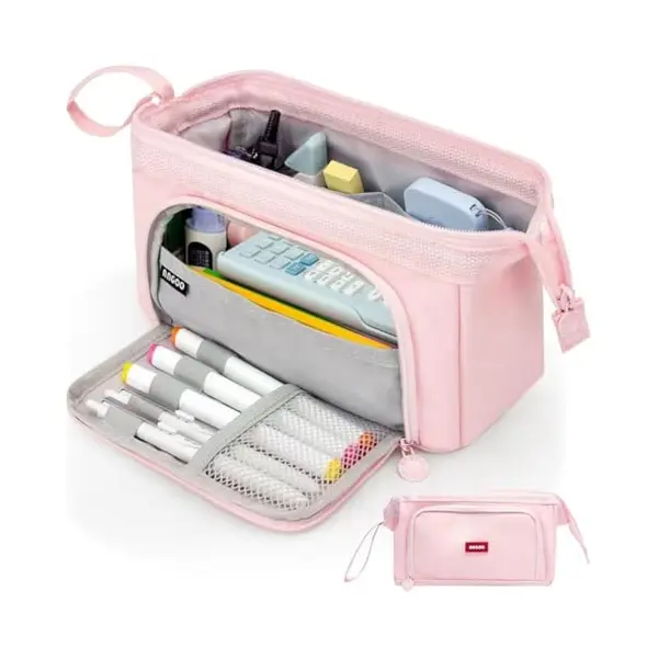 Grande Trousse Rose - Trousse à Crayons - Trousse à Stylos - Rose - Avec Grande Fermeture éclair - 2 Ouvertures - Trousse Scolaire - Chpn thumbnail