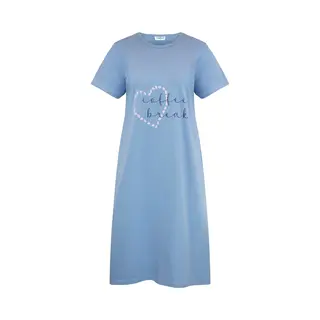 Gaubert Essential Dames Nachthemd Korte Mouw - Premium Gekamd Katoen - Coffee Break - Baby Blauw - Maat Xl - Gb-6807