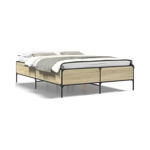 VidaXL Bettgestell Sonoma-Eiche 140x200 Cm Holzwerkstoff Und Metall thumbnail