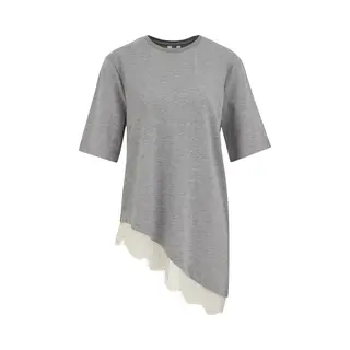 We Fashion Dames Asymmetrisch Jersey T-shirt Met Kant
