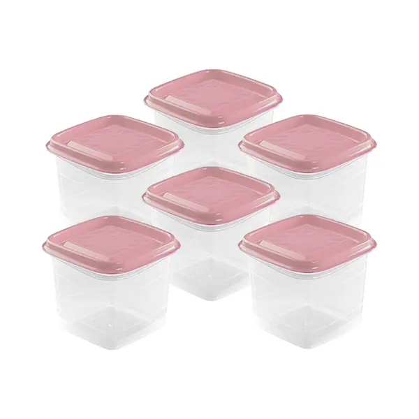 Hega Hogar Vershoudbakjes - Set 6x Stuks - 0.3 Liter - Transparant/roze - L8 X B8 X H11 Cm - Mealprep - Maaltijden Bewaren thumbnail