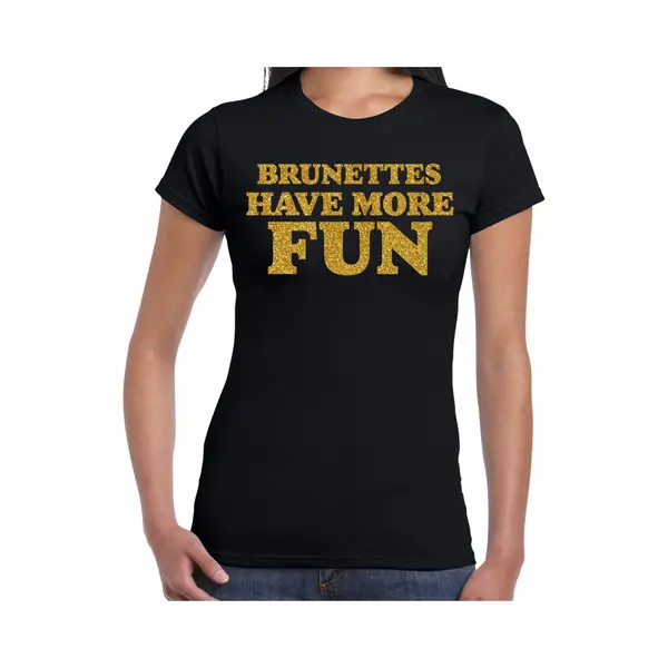 Bellatio Decorations Verkleed T-shirt Dames - Brunettes More Fun - Zwart - Glitter Goud - Themafeest Fout/goud/stout Xl thumbnail