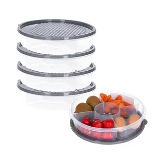 Excellent Houseware Vershoudbakje/bewaarbakje - 4x - Luchtdicht - 5 Vakjes - Donkergrijs - Kunststof - 2 Liter