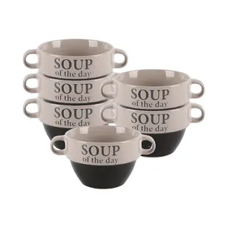 Bellatio Design Soepkommen - 6x - 500 Ml - Soup Of The Day - Keramiek - D12 X H8 Cm - Grijs - Stapelbaar