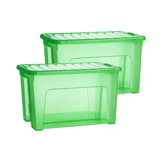 Plasticforte Opslagbox - 2x - Met Deksel - Transparant Groen - 47 Liter - 54 X 38 X 32 Cm - Kunststof - Opbergdoos - Opbergen