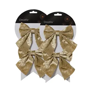 Decoris Kerstornamenten Strikken - 4x - Velvet Creme - 12 X 13 Cm - Kerstboomstrikjes - Kerststrikken - Strikjes