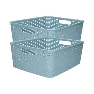 Plasticforte Opbergmand - 2x - Kastmand - Rotan Kunststof - Ijsblauw - 12 Liter - 30 X 37 X 13 Cm