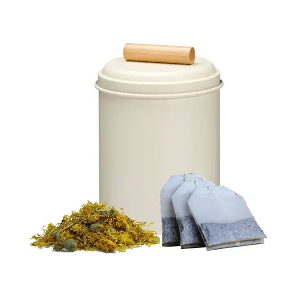 Excellent Houseware Thee Bewaarblik - Wit - Metaal - 14 X 20 Cm - Theeblik - Losse Thee thumbnail