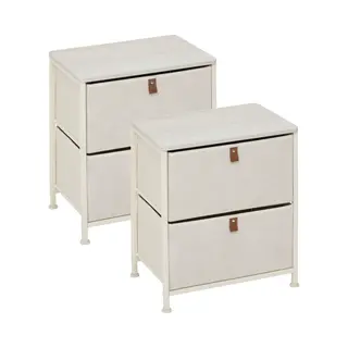 5FIVE Opbergkast Pisa - 2x - 2 Mandjes - Beige - 45 X 30 X 51 Cm - Metaal/hout/stof - Nachtkastje