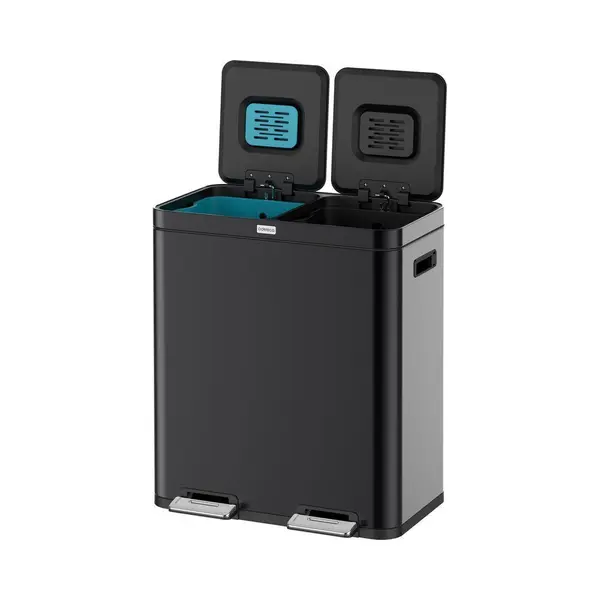 Deleca Mülleimer Küche 2 Fächer 60L - Doppelmülleimer Mit FreshAura Geruchsfilter - Duo Slow Close Tretmülleimer - Mülltrennsystem 2fach - thumbnail