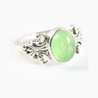 AsiAsia Fijne Bewerkte Zilveren Ring Met Jade - Maat 18.5