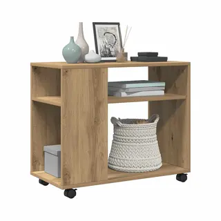 VidaXL - Bijzettafel - Met - Wieltjes - 70x35x60 - Cm - Hout - Artisanaal - Eikenkleur