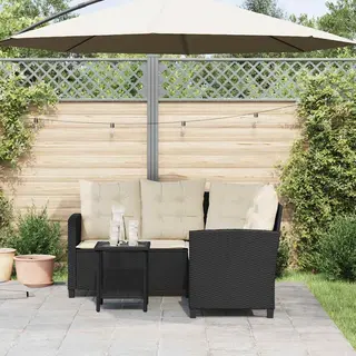Gartensofa In L-form Mit Tisch Und Kissen Schwarz Poly Rattan - Vidaxl