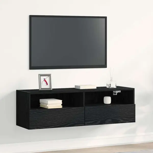 Vidaxl - Tv Wall Cabinet Black Oak 100x30x30 Cm Engineered Wood thumbnail
