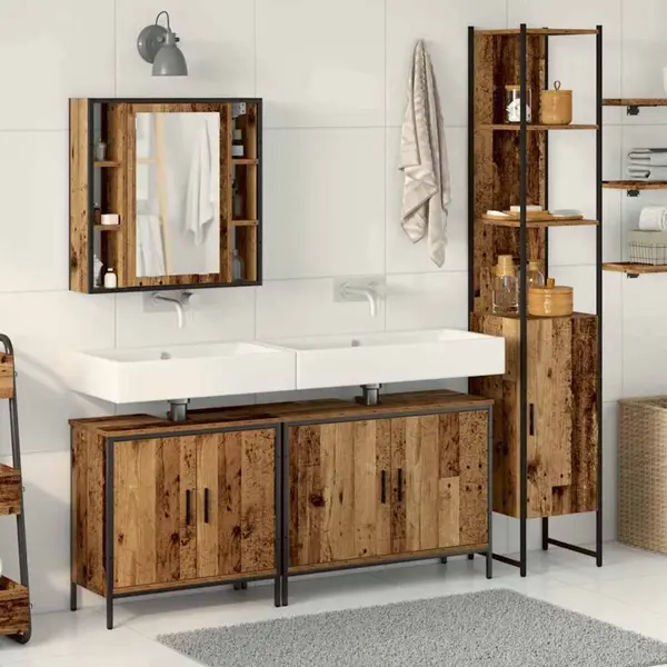 Badezimmermöbel-set Mit Regal Mit Tür 4 Pcs Braun Holzwerkstoff Vidaxl thumbnail