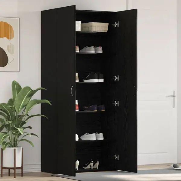 VidaXL Schuhschrank Mit Regal Schwarz 80 X 35, 5 X 180 Cm Holzwerkstoff thumbnail