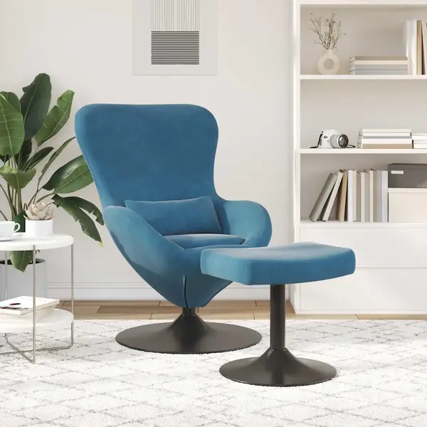 VidaXL Ei Stoel Met Voetensteun With Footstool Blauw Fluweel thumbnail
