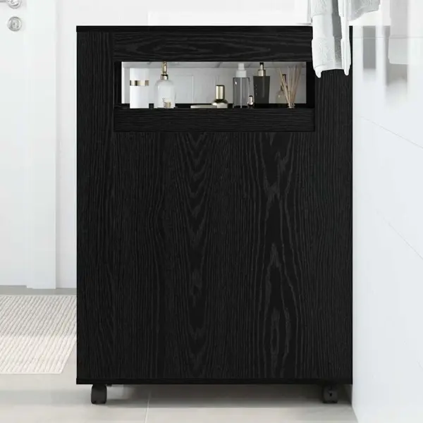 Schmaler Badezimmer-schrank Schwarze Eiche 65 X 23 X 87 Cm Vidaxl thumbnail