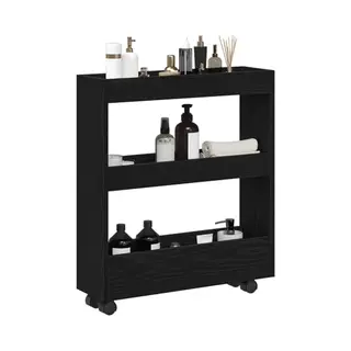 VidaXL Narrow Storage Trolley Black Oak 60 X 18 X 70 Cm, Modern Kitchen Cart, Narrow Storage Trolley, Durable Engineered Wood Unit, Movable Shelf