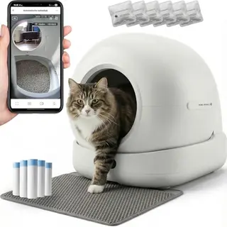 Prime AnimalZ Automatische Kattenbak Xxl - 72L - Met Camera - Incl. Uitloopmat & Geurverdrijver – Veiligheidssensoren - Geschikt Voor Meerdere
