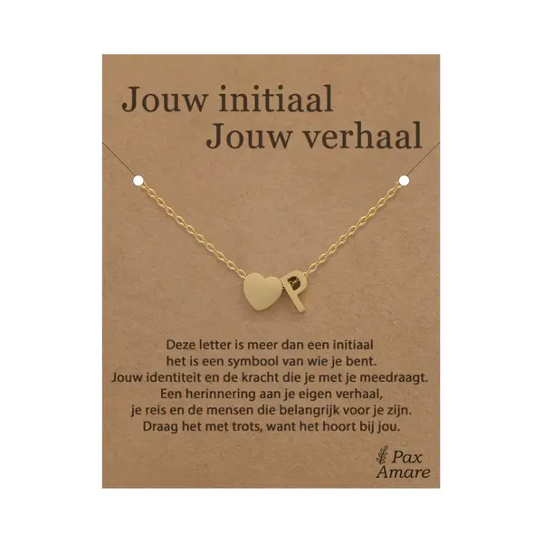Letter P Ketting Op Cadeau Kaartje - Jouw Initiaal, Jouw Verhaal - 45cm Goudkleurig Stainless Steel - Initiaal & Hartje Hanger - Pax Amare thumbnail