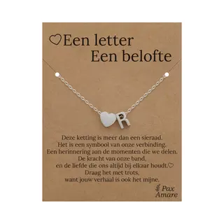 Letter R Ketting Op Cadeau Kaartje - Een Letter, Een Belofte - 45cm Zilverkleurig Stainless Steel - Initiaal & Hartje Hanger - Pax Amare