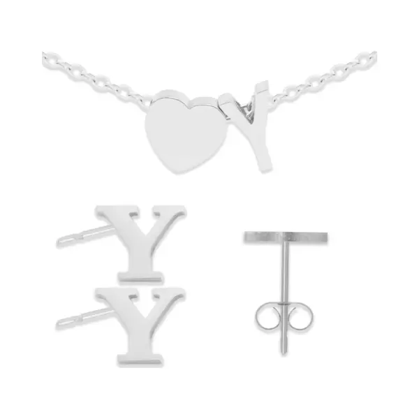 Initiaal Armband & Oorbellen Set Met Letter Y Zilverkleurig - Stainless Steel - Met Letter & Hartje! - 2x Sieraden Cadeau - Pax Amare thumbnail