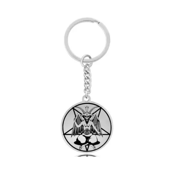 Duivel Sleutelhanger Zilverkleurig - Demoon / Pentagram Hanger - Satan Rondje - Pax Amare thumbnail