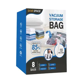 Lexorion Vacuumzakken Kleding & Dekbedden – 8-delige Set Met Handpomp – Herbruikbare Vacumeerzakken – 4 Maten – Ruimtebesparend