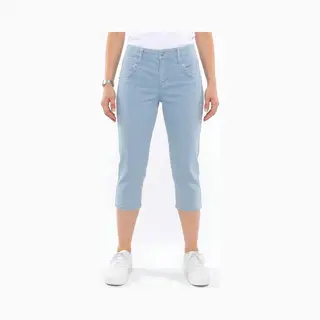 Red Button Sissy Capri Fancy Chambray
