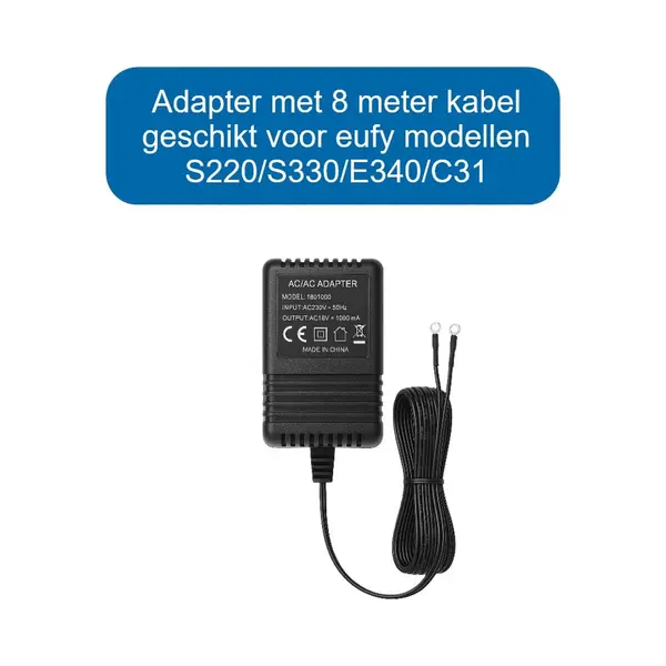 Sewebsales Adapter Speciaal Voor Eufy Deurbellen - AC18V 1A - Geschikt Voor S220/S330/E340/C31 - 8 Meter Kabel - Hoge Kwaliteit - Werkt Gegarandeerd thumbnail