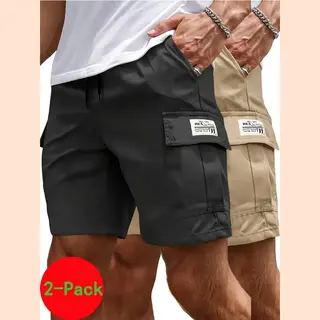 Bovista Korte Broek Heren - Cargobroek - Spijkerbroek - Met Zakken - Volwassenen - Jongens - Shorts - 2 Pcs - Zwart + Khaki - Maat L