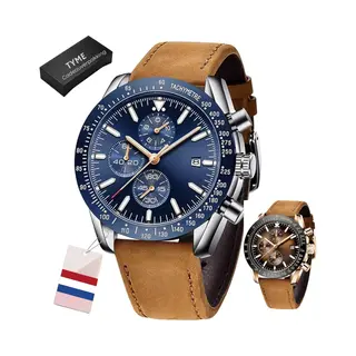 Tyme Florence Heren Horloge - Polshorloge - 45mm Blauw/Bruin - Waterdicht Tot 30m