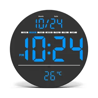 Tyme Digitale Wandklok Led – Goed Leesbaar – Stille Wandklok – Digitale Klok – Klok Digitaal – Led Klok – Muurklok - Blauw