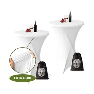 Aventara Statafelrok Wit X 2 – ∅80-85 X 110 Cm – Premium Stretch Stof – Extra Dikke Kras- En Kreukvrije Hoes – Statafelhoes Inclusief Opbergtas –