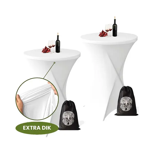 Aventara Statafelrok Wit X 2 – ∅80-85 X 110 Cm – Premium Stretch Stof – Extra Dikke Kras- En Kreukvrije Hoes – Statafelhoes Inclusief Opbergtas – thumbnail