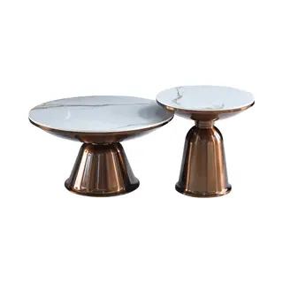 StarFurn Salontafel Alix - Rond Wit Marmer - Set Van 2 - 75x75x41cm