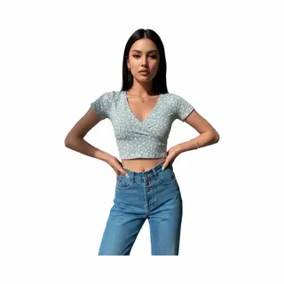 RedParrot Dames T-shirt Met Diepe V-hals - Open V-decolleté - Zomer - Lichtblauw - Topje