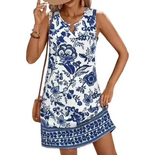RedParrot Zomer Jurk - Wit Met Blauw - Dames - Mode - Lang