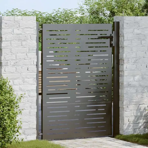 VidaXL Gartentor Schwarz 110 X 130 Cm Pulverbeschichteter Stahl, Eleganter Garten Eingang, Moderner Metallzaun, Wetterbeständig, Stylische Pforte thumbnail