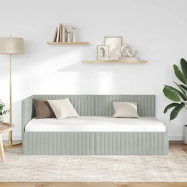 VidaXL Hoek Bed Frame Met Hoofdeinde Lichtgrijs 90 Cm X 190 Cm Fluweel thumbnail