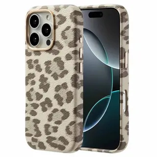 Selencia Hoesje - Geschikt Voor Apple IPhone 16 Pro - Sabi Backcover Panterprint Geschikt Voor MagSafe - Soft Ivory