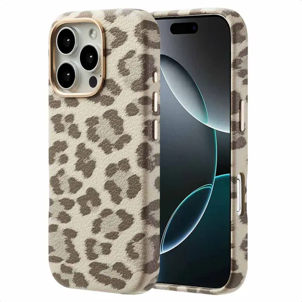 Selencia Hoesje - Geschikt Voor Apple IPhone 16 Pro - Sabi Backcover Panterprint Geschikt Voor MagSafe - Soft Ivory thumbnail
